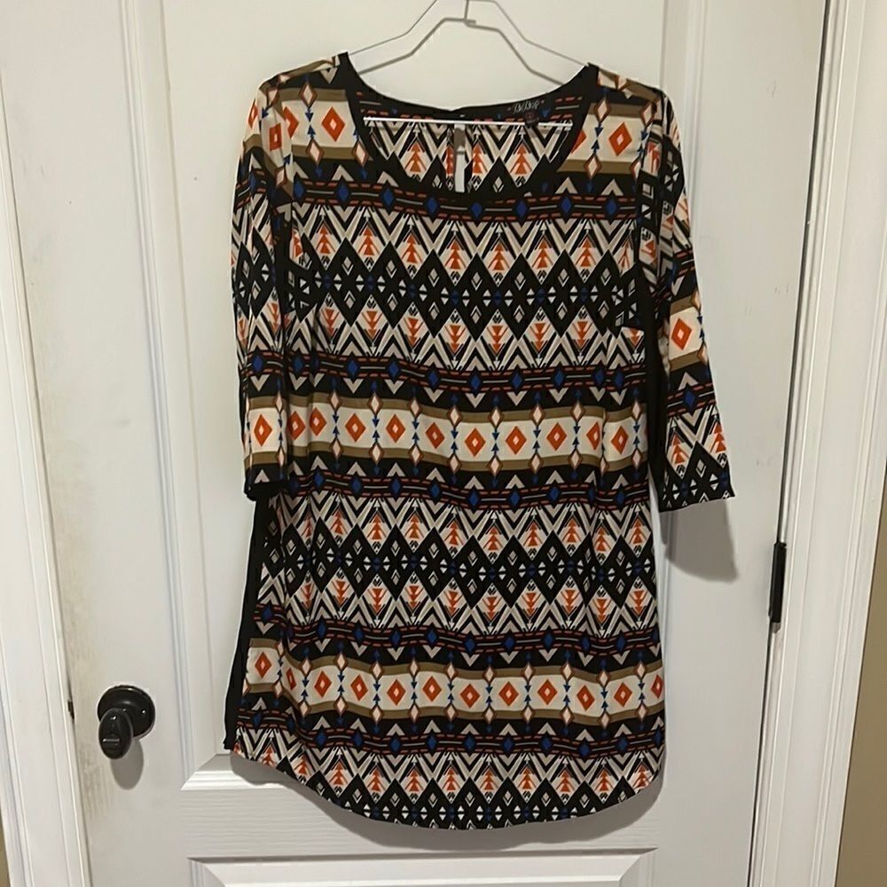BeBop Tribal Patterned Dress with Black Tan Red and Blue